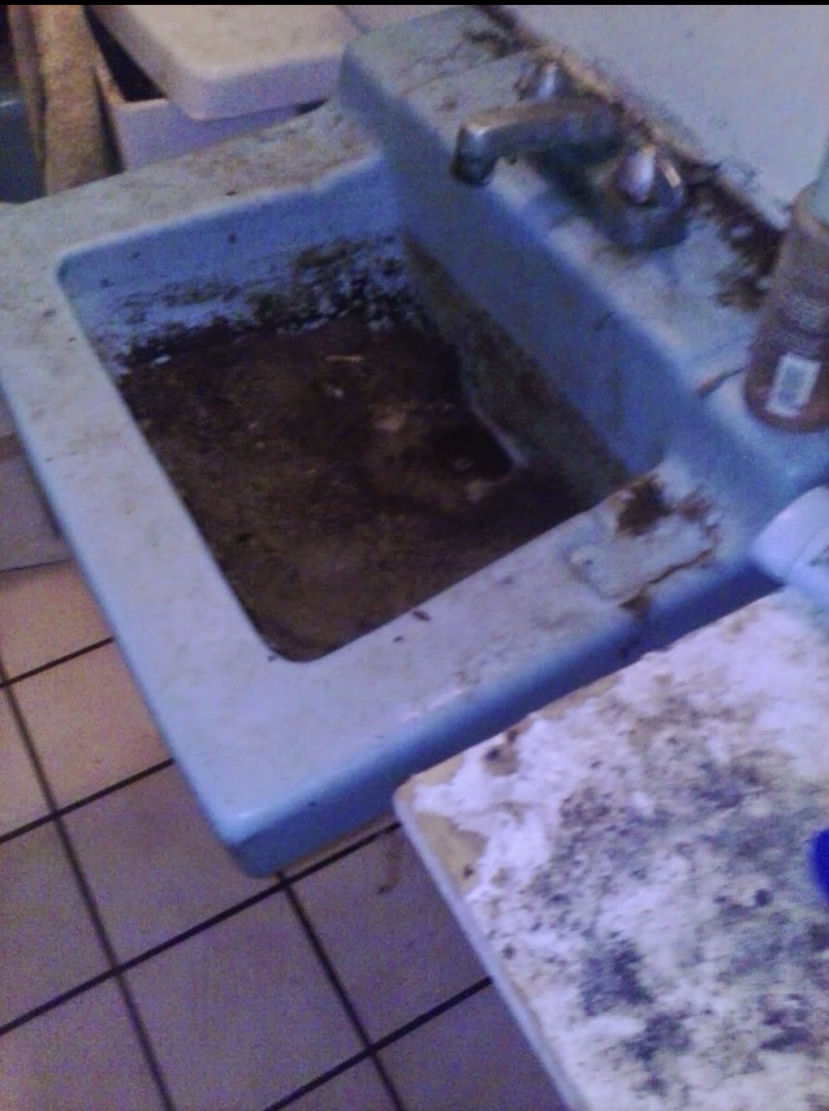 Powder-blue vintage bathroom — before